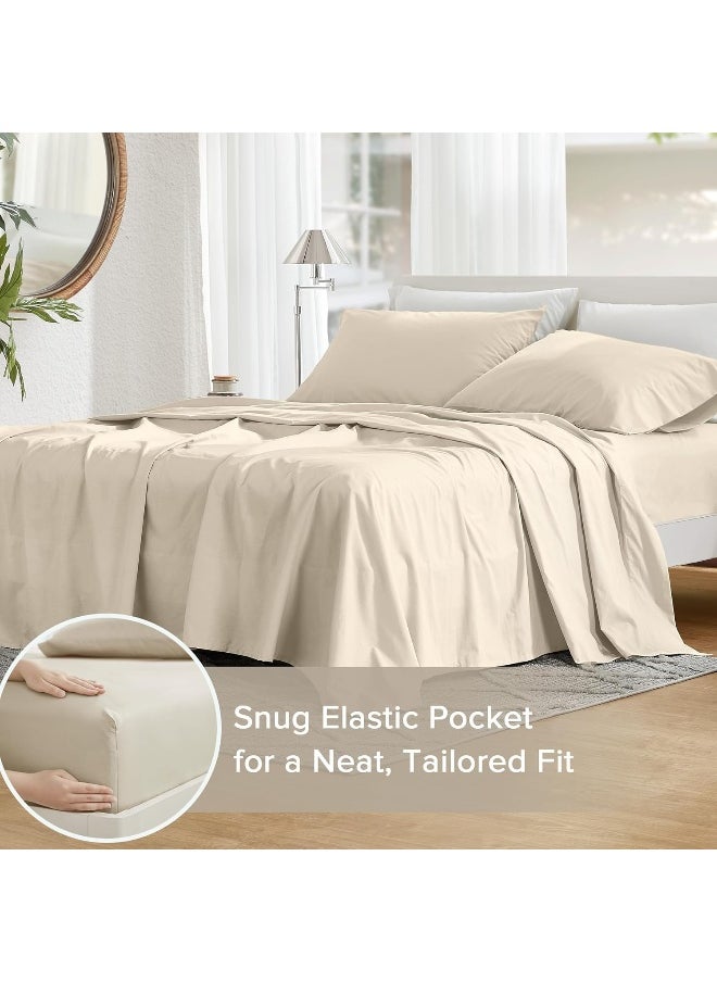 Comfort Spaces Comfort Spaces 100% Cotton Sheets Queen, Breathable & Ultra Soft Cotton Sheets, Naturally Cool Cotton Bed Sheets with 14" Elastic Pocket Fits up to 16" Mattress, All Seasons Sheet Set, Cream 4 Piece  - Image 4