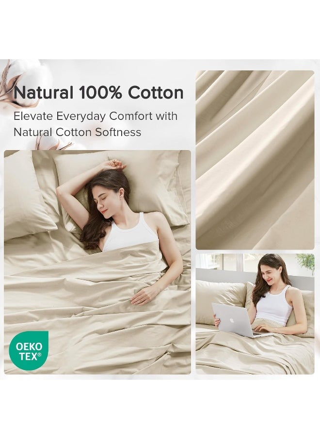 Comfort Spaces Comfort Spaces 100% Cotton Sheets Queen, Breathable & Ultra Soft Cotton Sheets, Naturally Cool Cotton Bed Sheets with 14" Elastic Pocket Fits up to 16" Mattress, All Seasons Sheet Set, Cream 4 Piece  - Image 5
