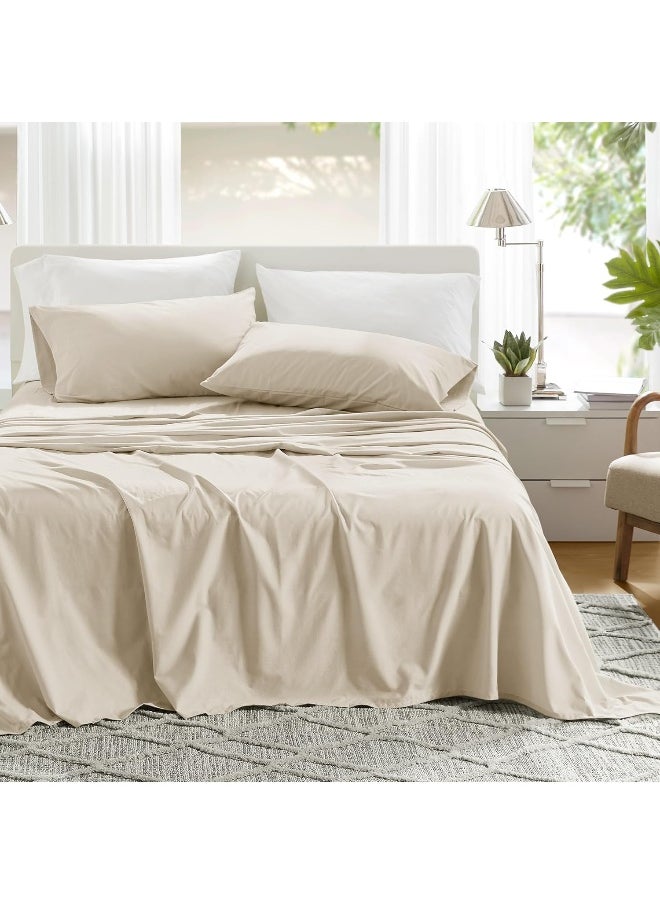 Comfort Spaces Comfort Spaces 100% Cotton Sheets Queen, Breathable & Ultra Soft Cotton Sheets, Naturally Cool Cotton Bed Sheets with 14" Elastic Pocket Fits up to 16" Mattress, All Seasons Sheet Set, Cream 4 Piece  - Image 1