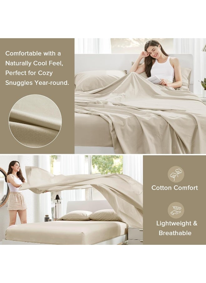Comfort Spaces Comfort Spaces 100% Cotton Sheets Queen, Breathable & Ultra Soft Cotton Sheets, Naturally Cool Cotton Bed Sheets with 14" Elastic Pocket Fits up to 16" Mattress, All Seasons Sheet Set, Cream 4 Piece  - Image 3