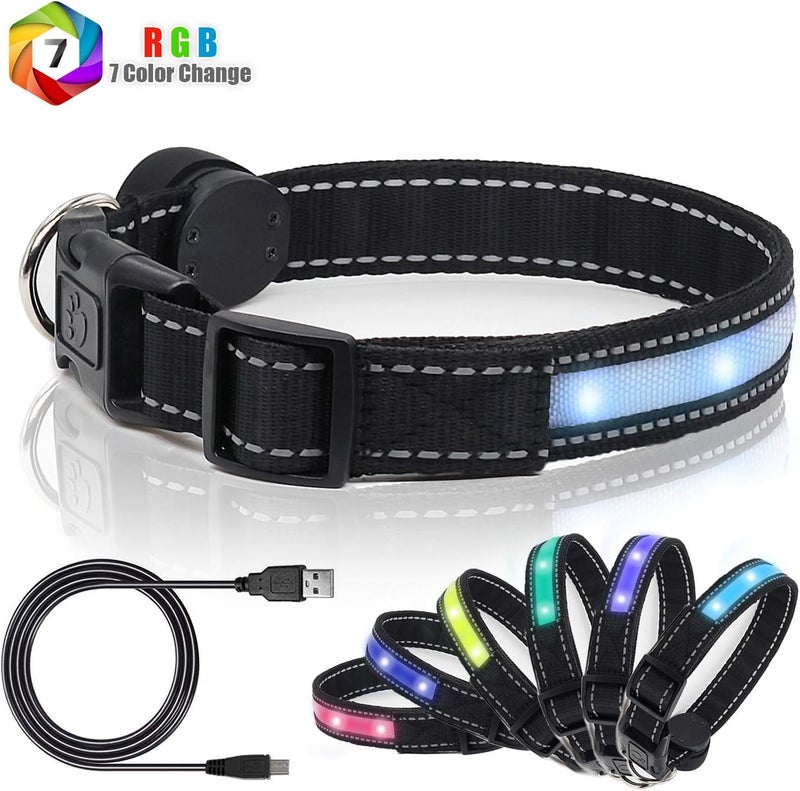ياسيج أطواق أمان للكلاب بإضاءة LED - قابلة للشحن عبر USB، 7 ألوان متغيرة، طوق كلاب مضيء فائق السطوع قابل للتعديل للسلامة الليلية، يجعل كلبك مرئيًا وآمنًا ومرئيًا للآخرين - Image 3