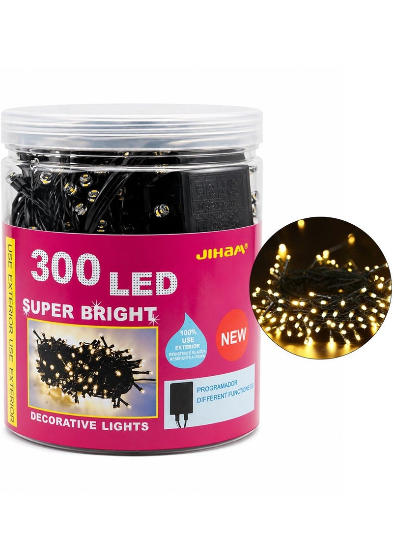 JIHAM 300 LED String Lights Warm White Decorative Fairy Lights Waterproof Indoor Outdoor Curtain Lights with Controller Plug Powered for Home Garden Christmas Wedding Party Balcony Wall Tree Decoration Lighting - Image 1