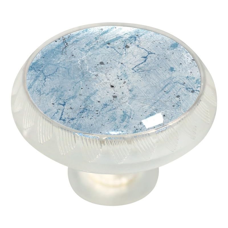 LORVIES 4 Pack 137 Marble Decorative Cabinet Knobs ABS Glass Round Transparent Clear Dresser Drawer Closet Door Handles Pulls for Home Kitchen Bedroom Grey Blue Texture - Image 1