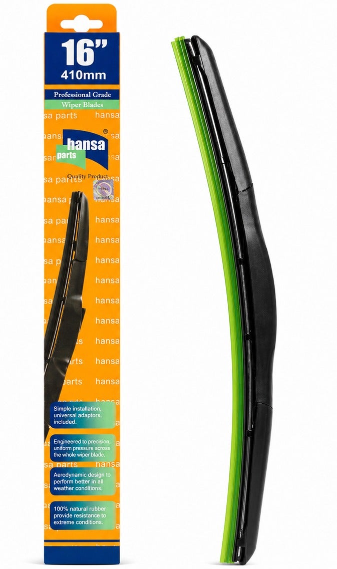 HANSA 16 Inch (410mm) All Weather Hybrid Windshield Wiper Blade, Silicone Coated Windshield Wiper, Universal Car Wiper Blade, Streak Free Quiet Wiping, Durable Rubber Wiper for Rain, Snow, Dust, Fog, Easy Install Replacement Wiper Blade for Cars, SUVs and Light Vehicles  Erpc WP 10228 . - Image 1