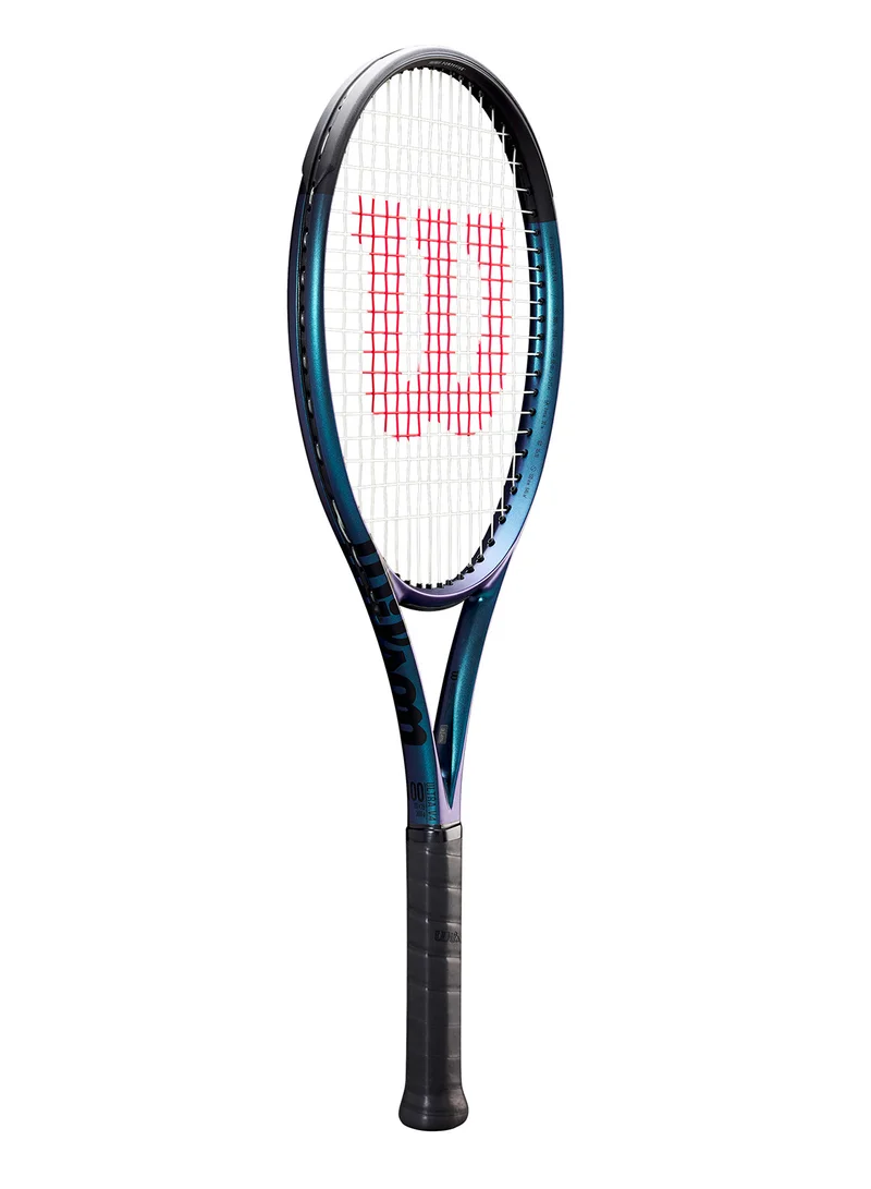 Wilson Ultra 100 V4 Tennis Racket, Head 100, 16X19, Adults, Intermediate/ Advanced - Black/ Blue/ Purple