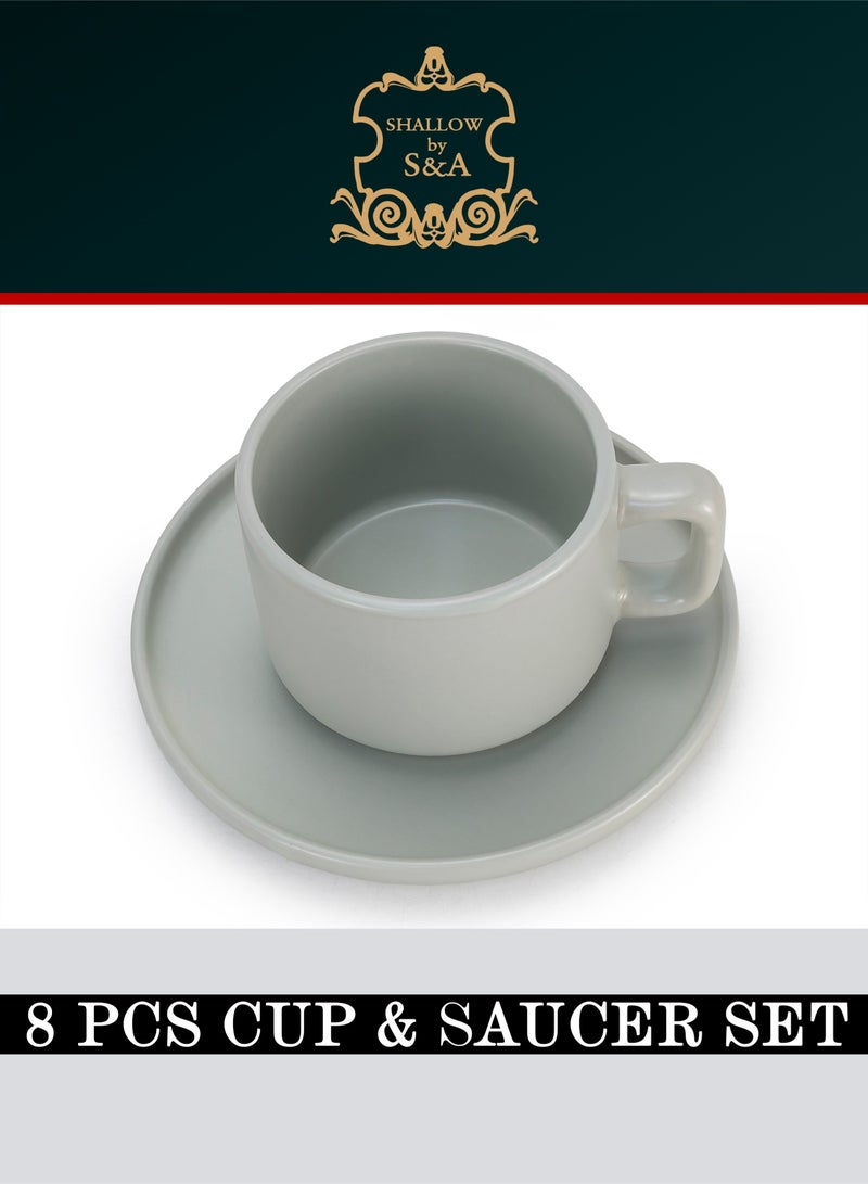 Shallow Stoneware OSLO 8-Piece Tea Cup & Saucer Set-250ml -  Ceramic Crockery| 4×250ml Tea Cups & 4×Matching Saucers - Image 4