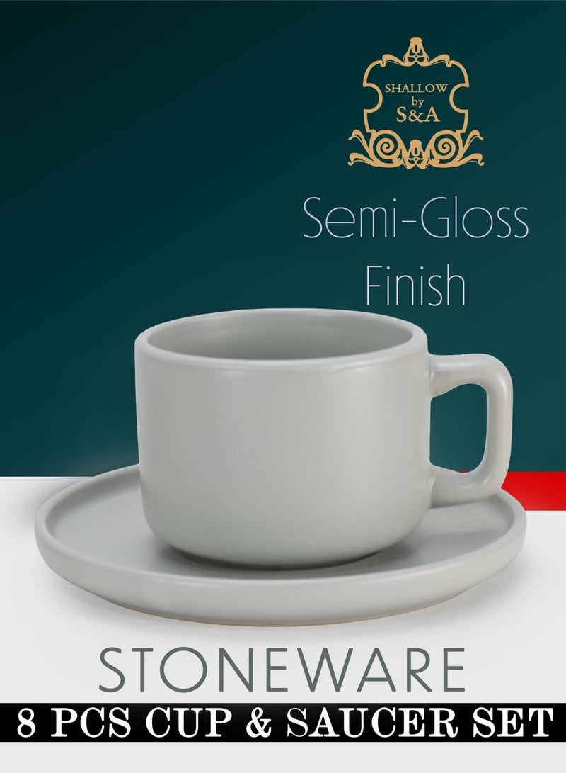 Shallow Stoneware OSLO 8-Piece Tea Cup & Saucer Set-250ml -  Ceramic Crockery| 4×250ml Tea Cups & 4×Matching Saucers - Image 2