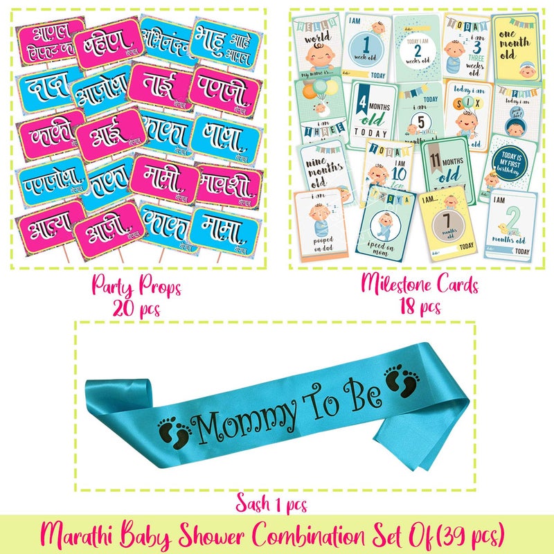 Wobbox Marathi Baby Shower Decoration Items| Baby Shower Ceremony Photo Booth Props for Photoshoot, Milestone Crad& Mom to Be Sash, Godh Bharai Ceremony Decoration Kit-(FP662) - Image 2