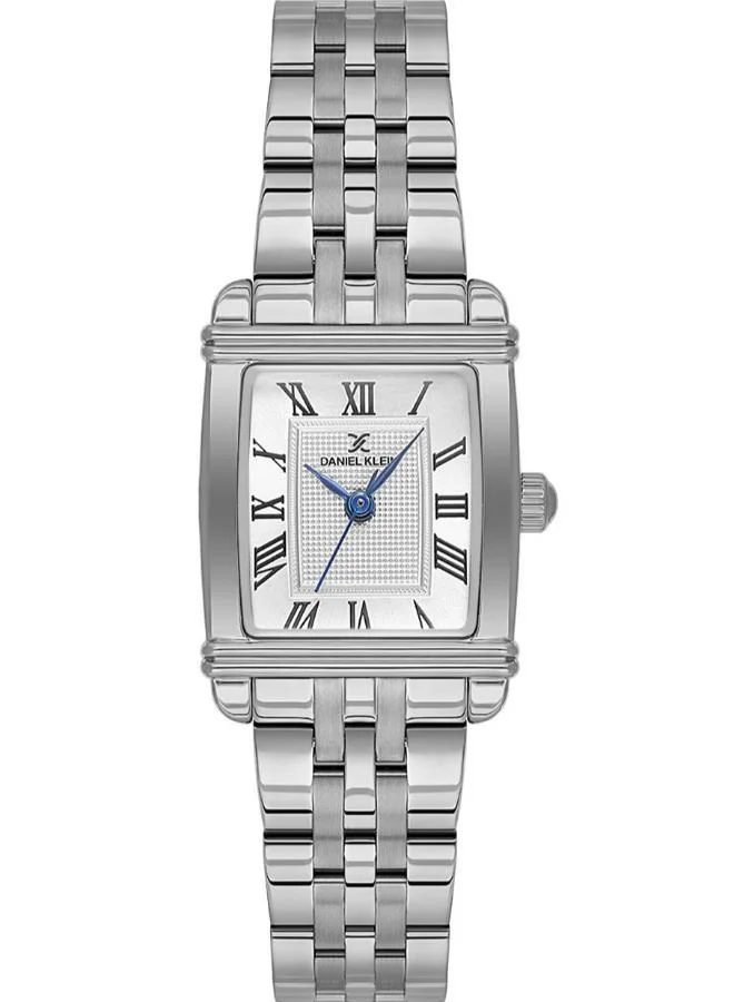 DANIEL KLEIN Women's Stainless Steel Silver Alloy Case Analog Silver Square Emboss Dial Japanese Quartz Premium 30 Meters Water Resistant