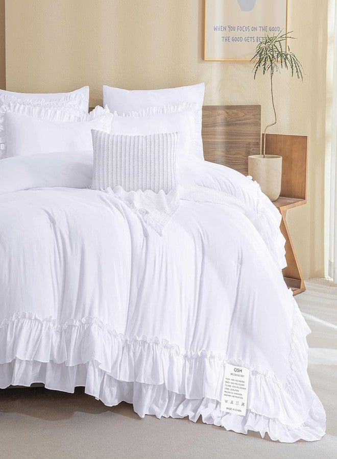 QSH White Ruffled Comforter Twin Size,3PCs Farmhouse Shabby Boho Chic White Bedding Comforter Twin Vintage Lightweight Fluffy Microfiber Bedding Set for Kids - Image 2