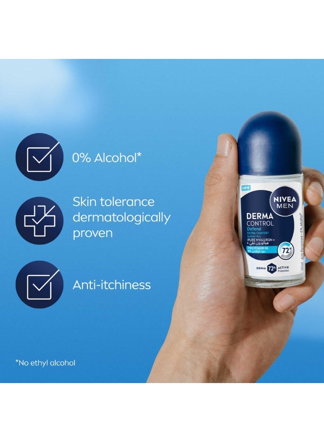 Nivea Men Derma Control Defend Extra Comfort Anti-Perspirant Roll-On With Pure Hyaluron 50ml - Image 5