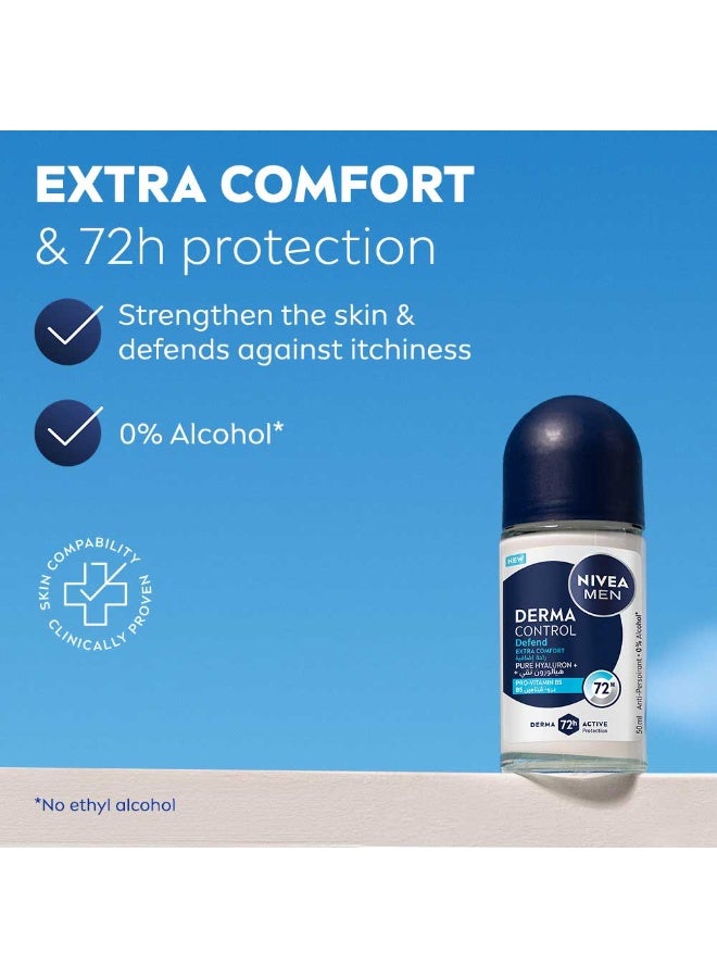 Nivea Men Derma Control Defend Extra Comfort Anti-Perspirant Roll-On With Pure Hyaluron 50ml - Image 2