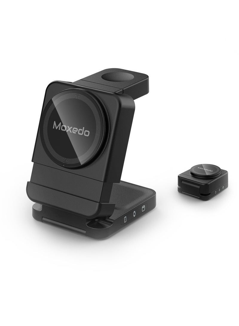 Moxedo Moxedo 3 in 1 Foldable Wireless Charging Station 15W Wireless Stand Magsafe Charger Compatible for iPhone/Earbuds/ iWatch and Huawei Watch  - Image 1