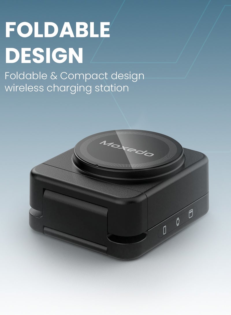 Moxedo Moxedo 3 in 1 Foldable Wireless Charging Station 15W Wireless Stand Magsafe Charger Compatible for iPhone/Earbuds/ iWatch and Huawei Watch  - Image 5