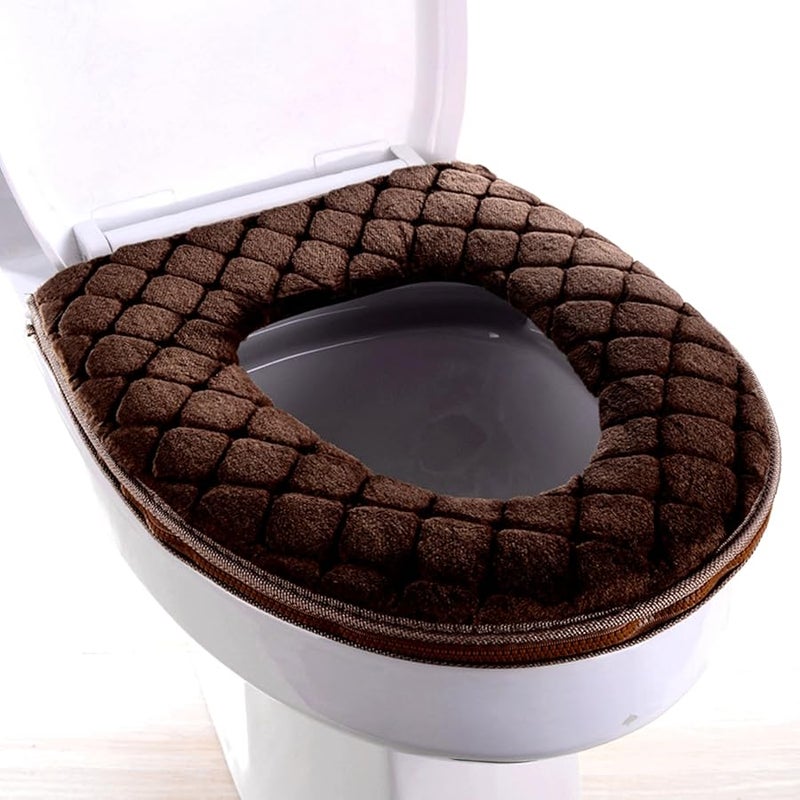Brown Washable Toilet Seat Cover Pad Soft Cushioned Warmer With Zipper Closure - Image 5