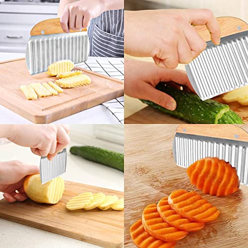 TASKHOUSE Potato Ripple Knife Stainless Steel Crinkle Cutter with Wooden Handle Wavy Chopper & Slicer for French Fries, Vegetables, Snacks - Image 3