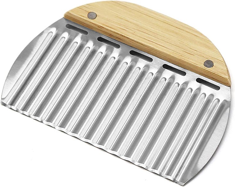TASKHOUSE Potato Ripple Knife Stainless Steel Crinkle Cutter with Wooden Handle Wavy Chopper & Slicer for French Fries, Vegetables, Snacks - Image 1