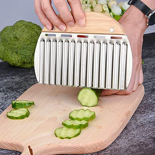 TASKHOUSE Potato Ripple Knife Stainless Steel Crinkle Cutter with Wooden Handle Wavy Chopper & Slicer for French Fries, Vegetables, Snacks - Image 5