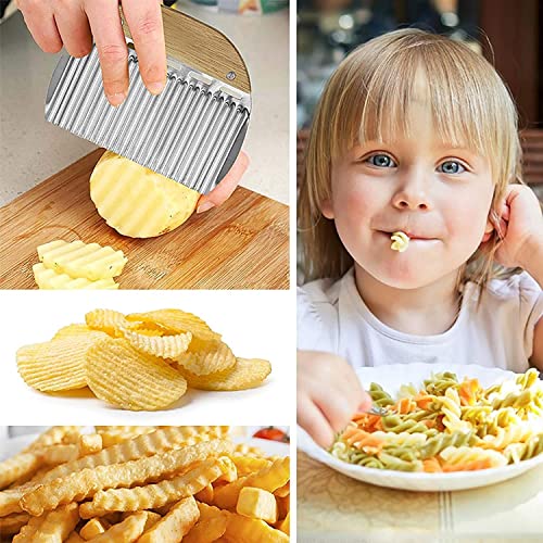 TASKHOUSE Potato Ripple Knife Stainless Steel Crinkle Cutter with Wooden Handle Wavy Chopper & Slicer for French Fries, Vegetables, Snacks - Image 2