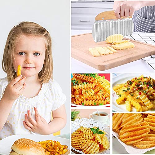 TASKHOUSE Potato Ripple Knife Stainless Steel Crinkle Cutter with Wooden Handle Wavy Chopper & Slicer for French Fries, Vegetables, Snacks - Image 4