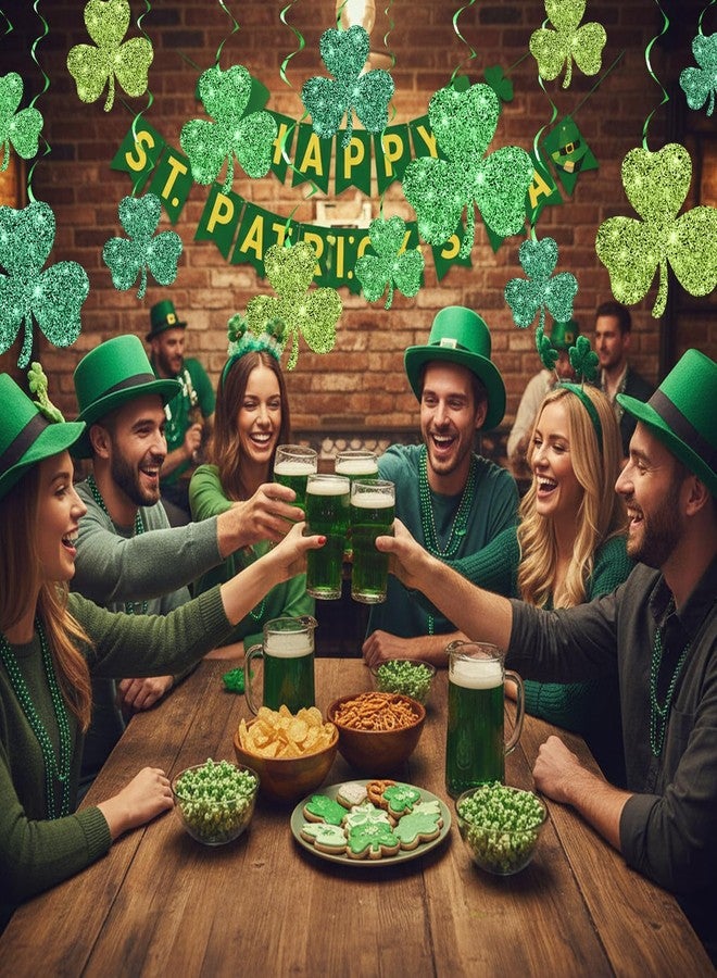 Chivertion 32 Pcs St. Patrick's Day Party Decorations Double-Sided Glitter Green Shamrock Hanging Swirls Decor Streamer Ceiling Swirl for Lucky Irish Day Party Supplies Photo Prop Decoration - Image 3