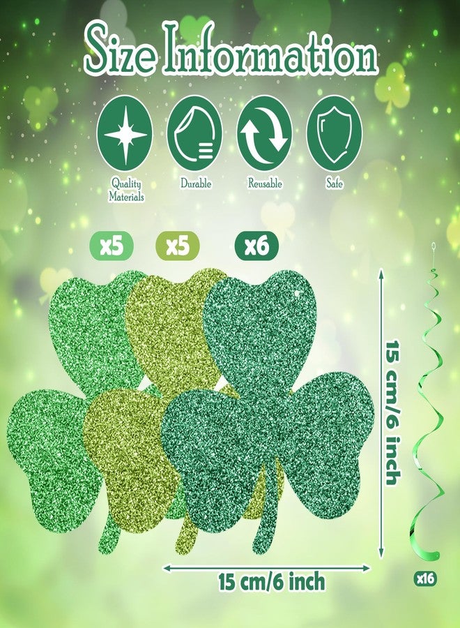 Chivertion 32 Pcs St. Patrick's Day Party Decorations Double-Sided Glitter Green Shamrock Hanging Swirls Decor Streamer Ceiling Swirl for Lucky Irish Day Party Supplies Photo Prop Decoration - Image 5