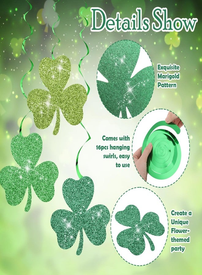 Chivertion 32 Pcs St. Patrick's Day Party Decorations Double-Sided Glitter Green Shamrock Hanging Swirls Decor Streamer Ceiling Swirl for Lucky Irish Day Party Supplies Photo Prop Decoration - Image 2