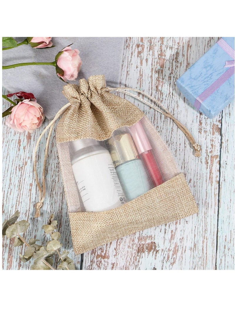 50-Pieces 16x23 Cm Linen Burlap Sheer Bag Organza Bag Burlap Bags With Drawstring For Wedding Party Favors Cosmetic Samples Goodies Mesh Pouch (Flaxen) - Image 5