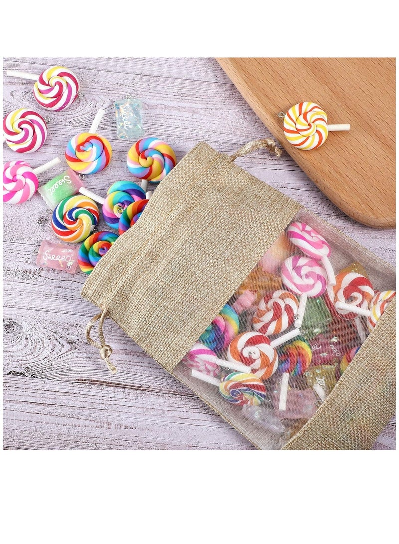 50-Pieces 16x23 Cm Linen Burlap Sheer Bag Organza Bag Burlap Bags With Drawstring For Wedding Party Favors Cosmetic Samples Goodies Mesh Pouch (Flaxen) - Image 4