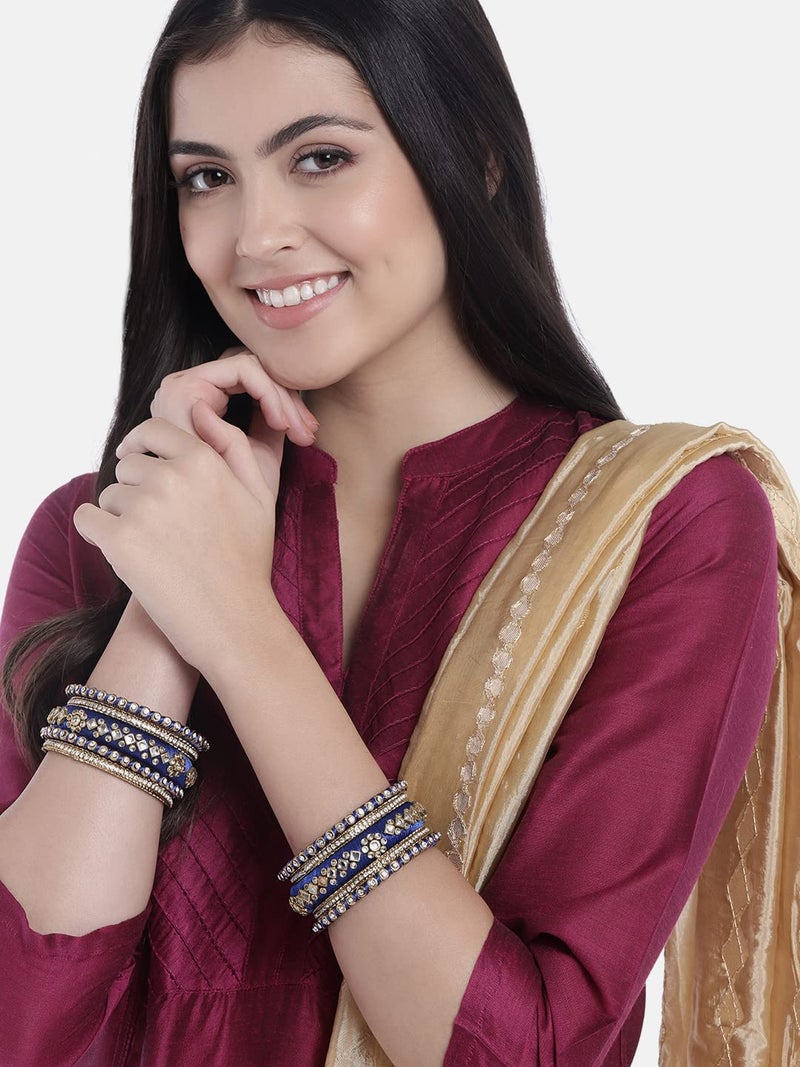 Peora Women Velvet Matching Fancy Silk Thread Blue White Chuda/Chura Bangle Set(Size 2.8) - Image 2
