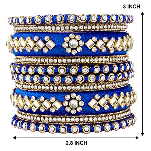 Peora Women Velvet Matching Fancy Silk Thread Blue White Chuda/Chura Bangle Set(Size 2.8) - Image 5
