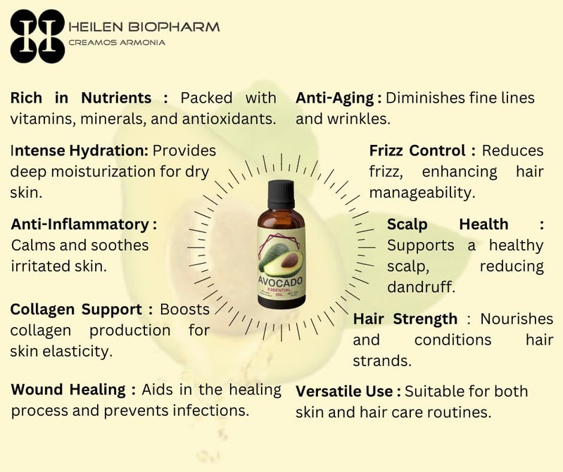 Heilen Biopharm Heilen Biopharm Avocado Essential Oil 50 mL Per Bottle Pack of 1 For Skin Nourishment texture improvement Persea Americana  - Image 4