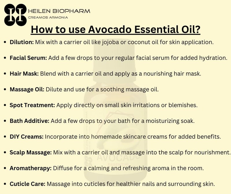 Heilen Biopharm Heilen Biopharm Avocado Essential Oil 50 mL Per Bottle Pack of 1 For Skin Nourishment texture improvement Persea Americana  - Image 5
