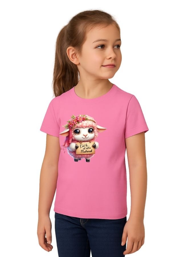 PRINTSHOP4ME Eid Al-Adha Girls T-Shirt | Pink Cotton Tee With Cute Sheep Design|Round Neck Short Sleeve Comfortable Wear For Kids’ Festive Celebrations  - Image 2