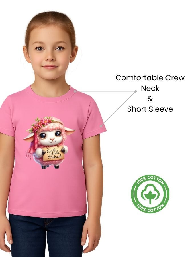 PRINTSHOP4ME Eid Al-Adha Girls T-Shirt | Pink Cotton Tee With Cute Sheep Design|Round Neck Short Sleeve Comfortable Wear For Kids’ Festive Celebrations  - Image 3