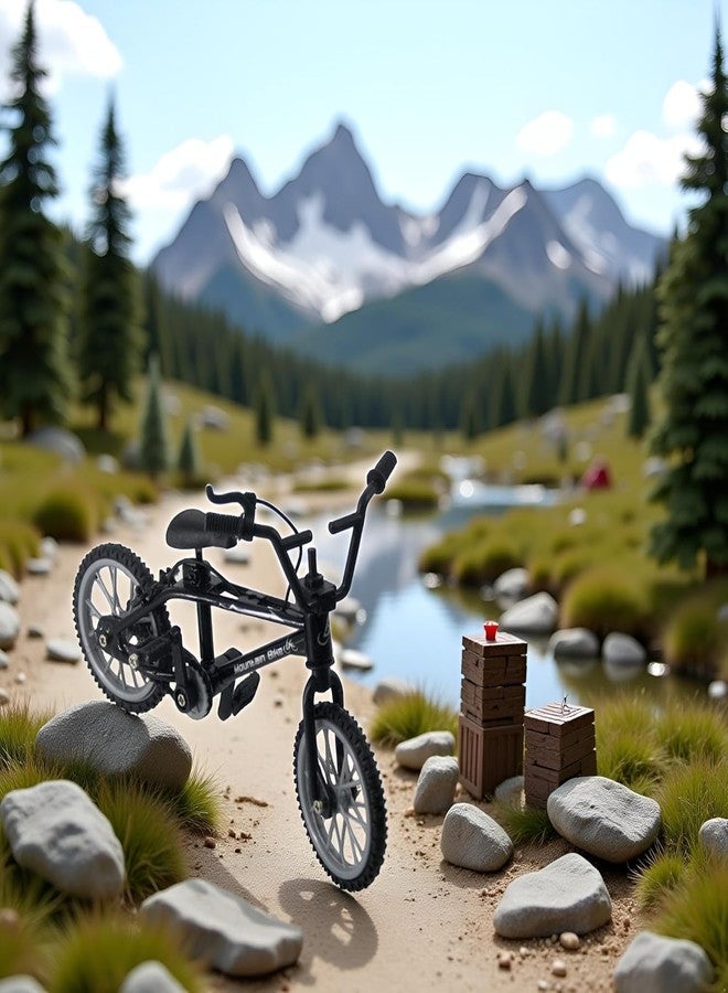 Pxiryanlow Black 1/18 Diecast Bike Action Figure Toy,Mini Finger Mountain Bike Bicycle Art Crafts Desktop Decor Finger Bikes - Image 2