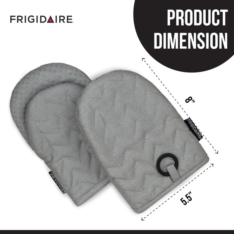 Frigidaire Kelly 2-Pack Cotton and Neoprene Mini Oven Mitts, Heat Resistant, Anti-Slip, Machine Washable, 5.25" x 8", Grey, Set of 2 - Image 2