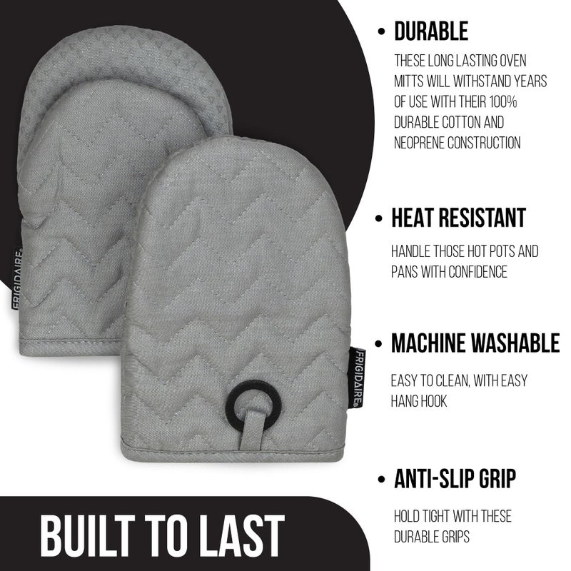 Frigidaire Kelly 2-Pack Cotton and Neoprene Mini Oven Mitts, Heat Resistant, Anti-Slip, Machine Washable, 5.25" x 8", Grey, Set of 2 - Image 3