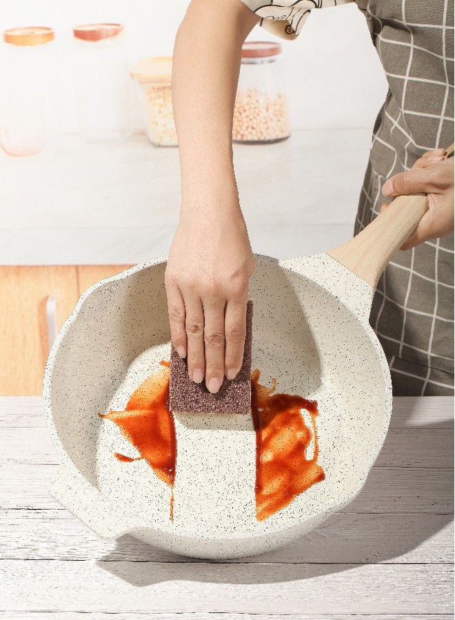 ESLITE LIFE Deep Frypan 28 cm Nonstick with Lid | Aluminum | Non-stick Ceramic coating | Scratch Resistant & Durable | Soft touch wooden esthetic handle– Ideal for Stir-Fry, Frying & Sautéing , White - Image 3