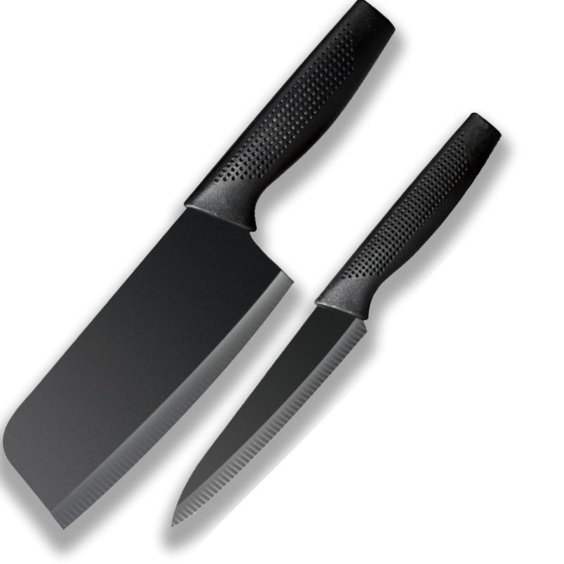 Potency 5Inch Paring 65Inch Meat Cleaver Knife Set Peeling Knife Stainless Steel Knife PP Plastic Handle Fruit Vegetable Herbs And Meats Knife Full Tang Razor Sharp BlackPack Of 2 - Image 1