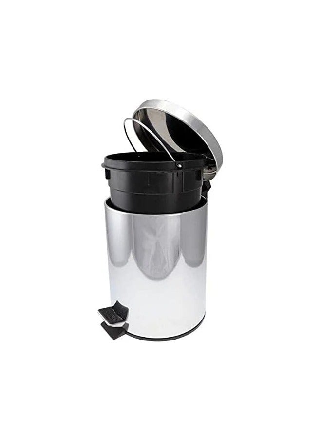 Turkish Stainless Steel Swing Lid Waste Bin with Foot Pedal and Plastic Inner for Easy Cleaning 5L - Image 3