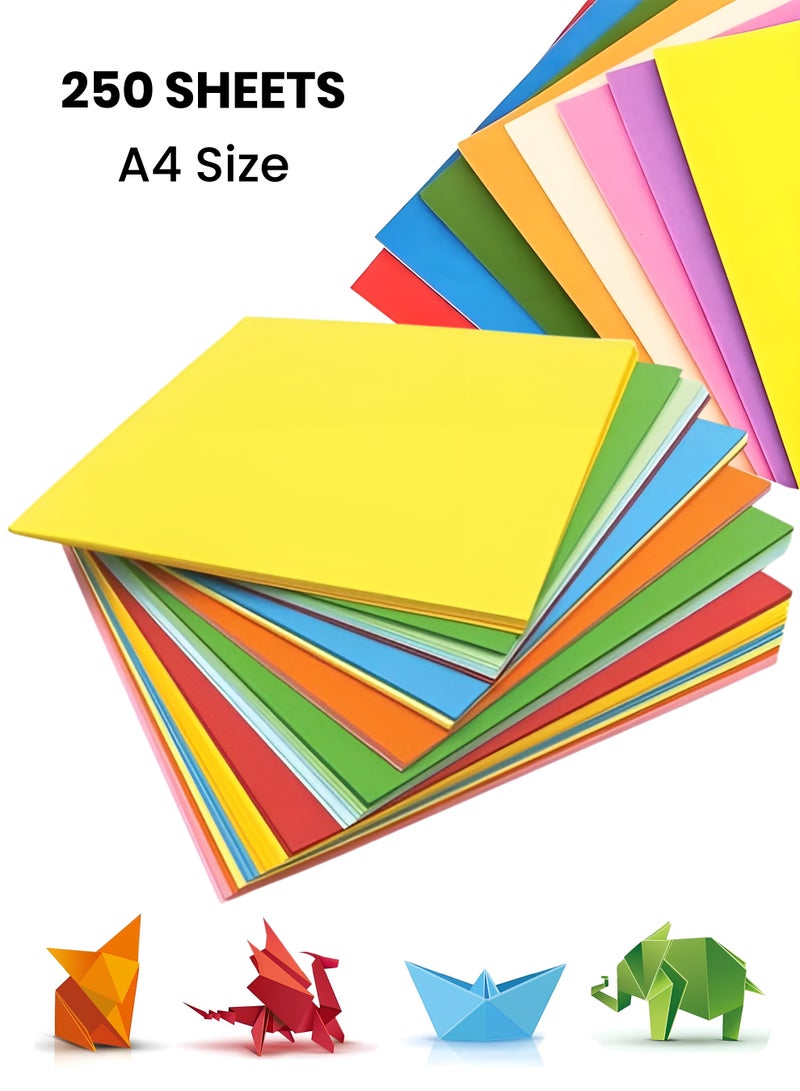 زستو 250 ورقة ملونة أوراق ملونة مقاس A4 بوزن 80 جم للتزيين والرسم والأوريغامي وأعمال الفنون والحرف اليدوية – 10 ألوان متنوعة - Image 1