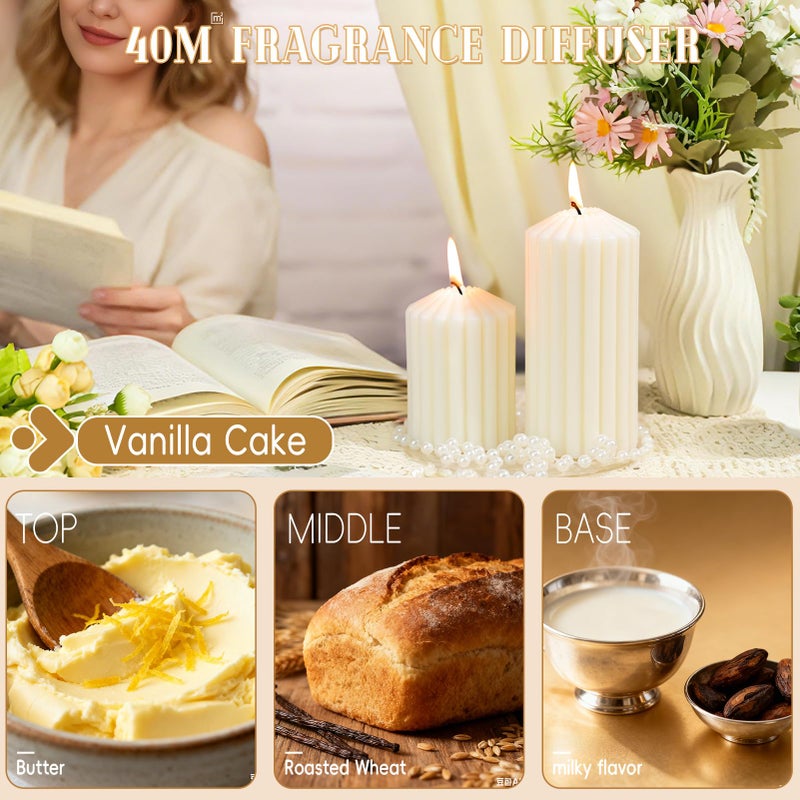 MAKALONE 3 Pcs Scented Ribbed Pillar Candles,Natural Soybean White Pillar Candles,Modern Aesthetic Soy Wax Pillar Candle for Home Decor,2.8x4,6,8in Smokeless Non-Toxic Vanilla Cake Scented Candle for Gifts - Image 3