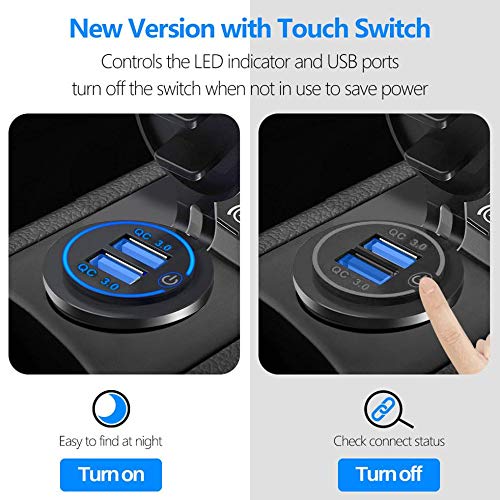Thlevel Dual QC3.0 USB Charger Socket, Dual USB Car Charger Power Outlet with switch for 12V/24V Car, Boats and Marine, Motorcycle, Truck - Image 2