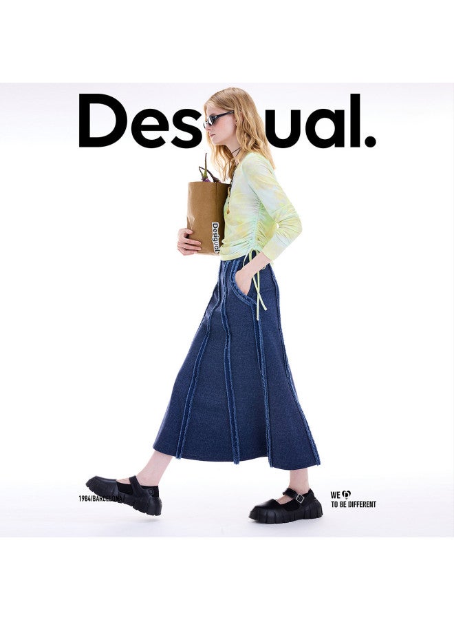 DESIGUAL 25 Autumn/Winter New Frayed Split Umbrella Hem Denim Skirt - Image 2
