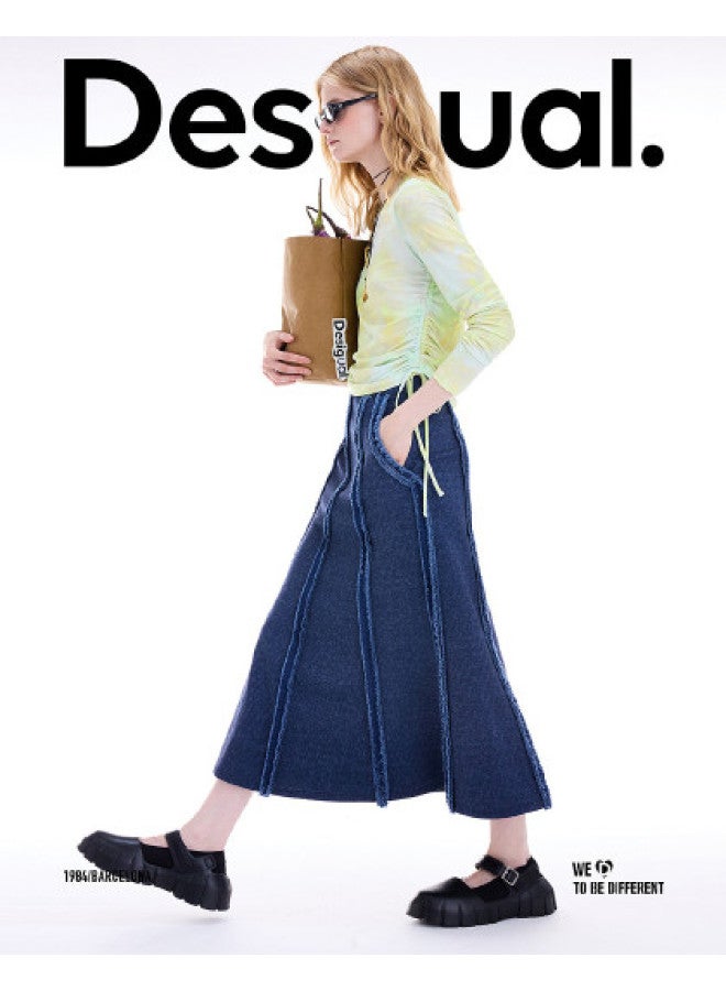 DESIGUAL 25 Autumn/Winter New Frayed Split Umbrella Hem Denim Skirt - Image 1