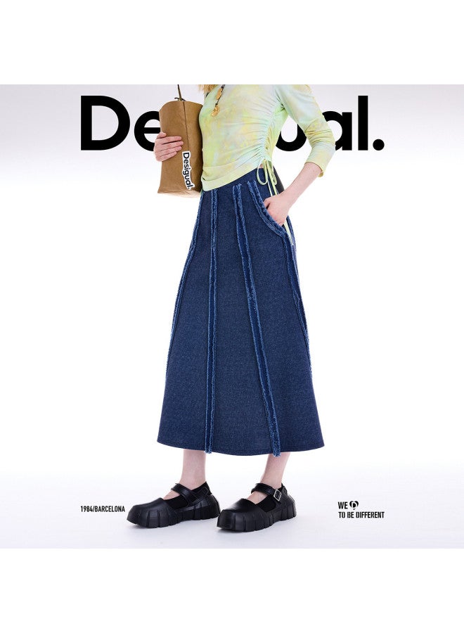 DESIGUAL 25 Autumn/Winter New Frayed Split Umbrella Hem Denim Skirt - Image 3