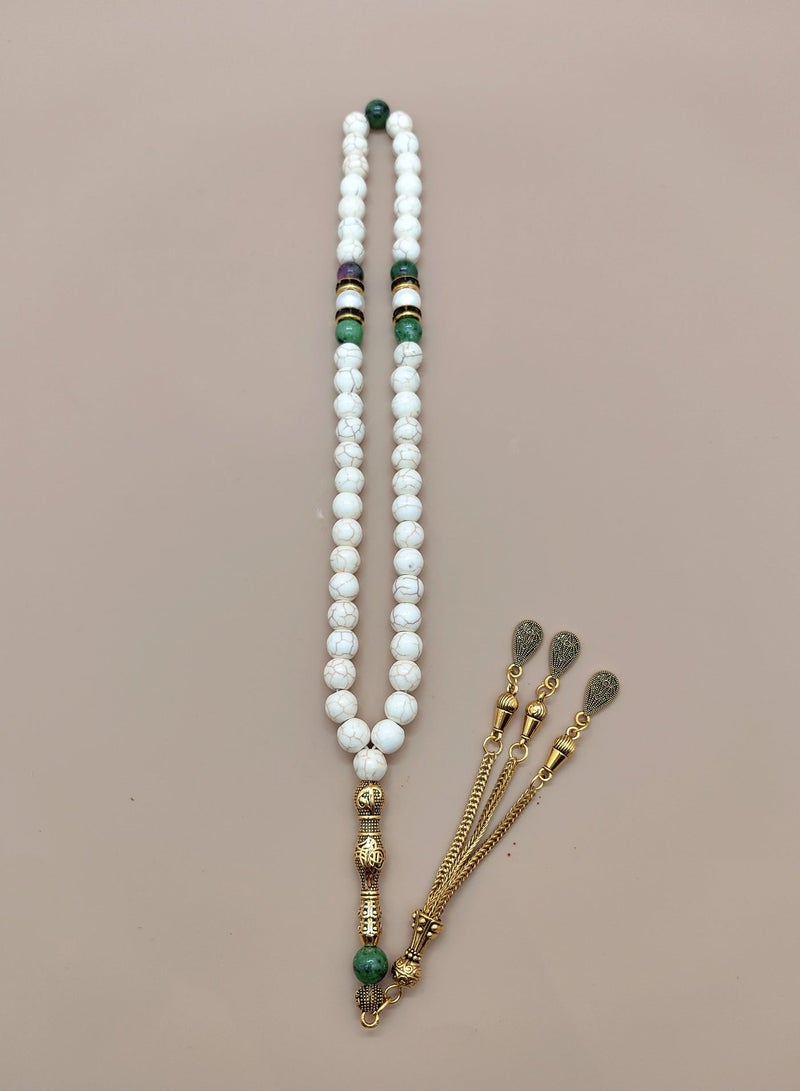 MAJOOD Original Sesign/45 White Turquoise And Natural  Sapphire/Tasbih/8MM - Image 5