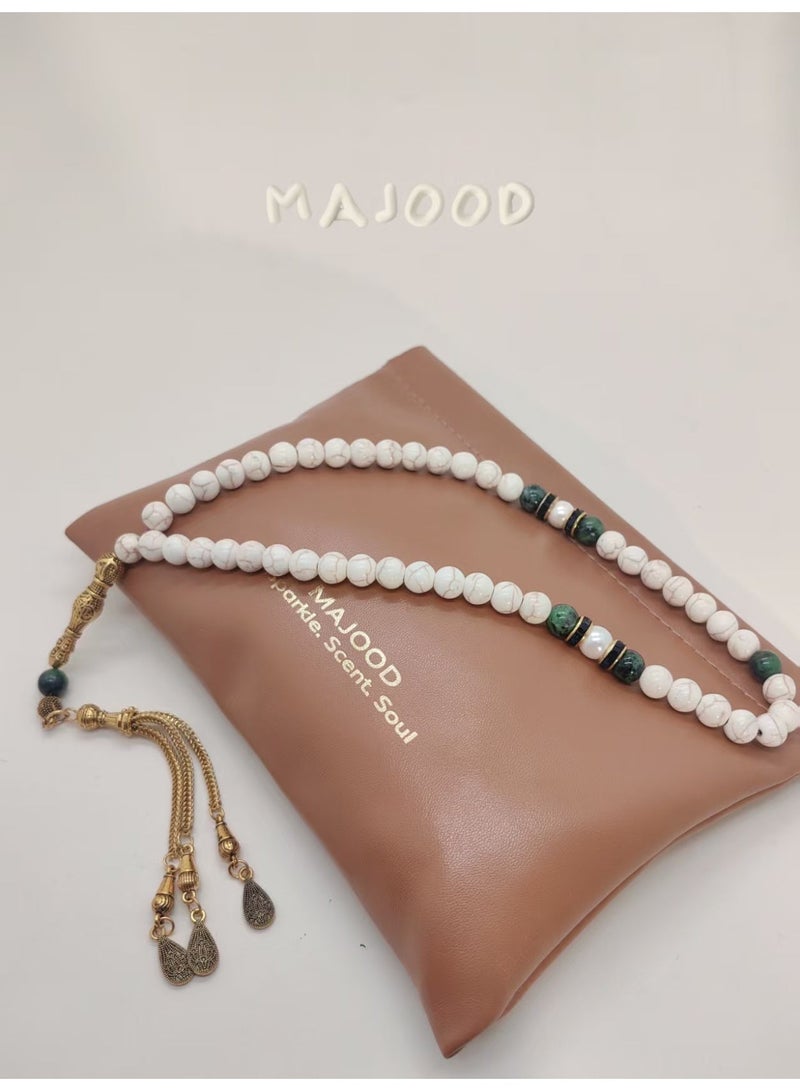 MAJOOD Original Sesign/45 White Turquoise And Natural  Sapphire/Tasbih/8MM - Image 2