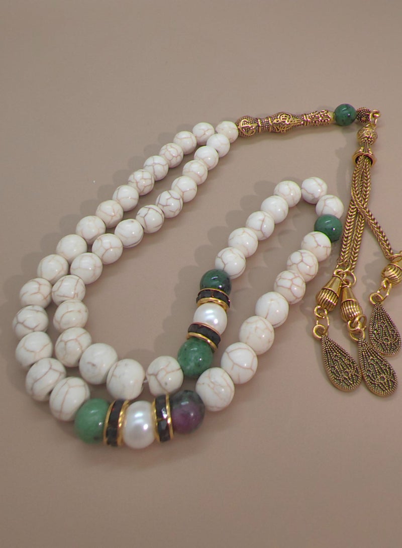 MAJOOD Original Sesign/45 White Turquoise And Natural  Sapphire/Tasbih/8MM - Image 4